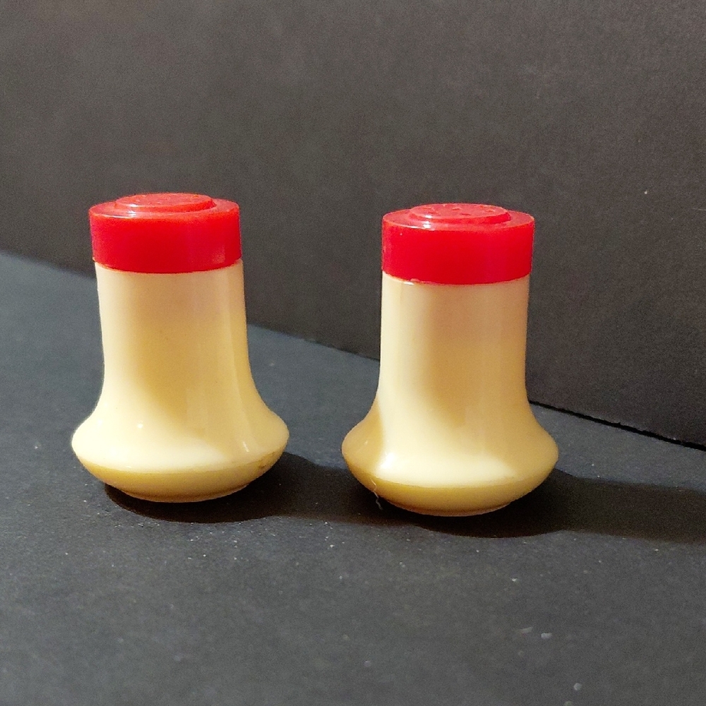 Vintage Celluloid Red & Cream Mini Salt & Pepper Shakers